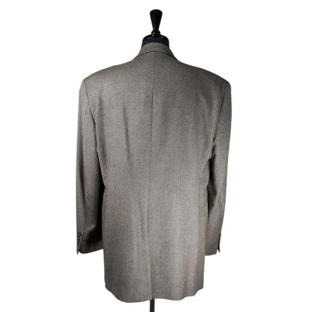 Ralph Lauren Mens 44L Gray Herringbone Lambswool Blazer Sport Coat Jacket Lined